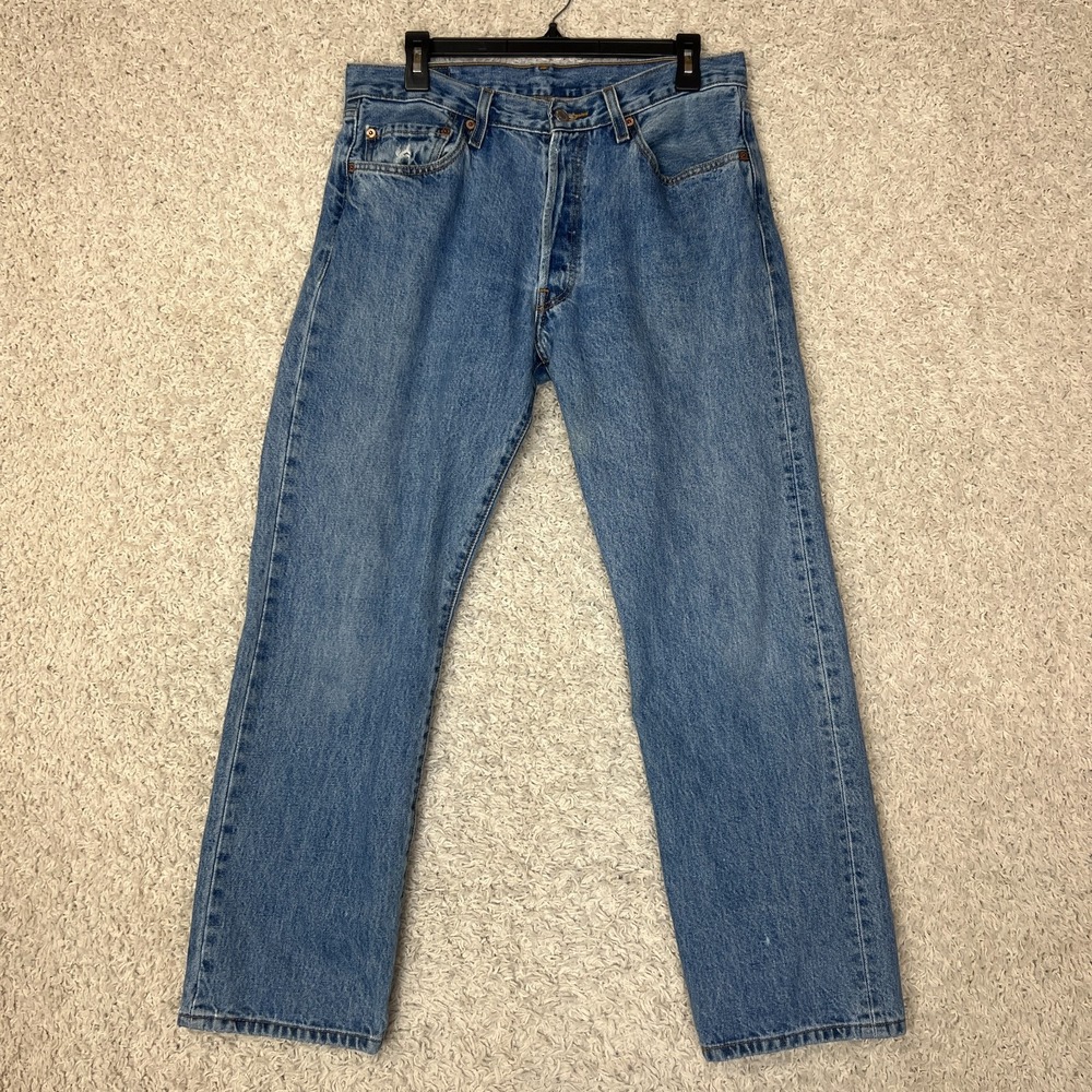 Levis 501 Jeans Mens 34x30 Blue Button Fly Straight Denim Casual Pants Comfort